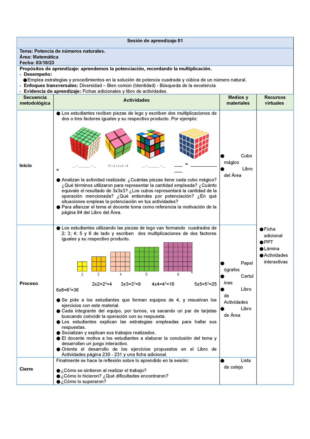 Sesi N De Aprendizaje Potenciacion Sesi N De Aprendizaje Tema