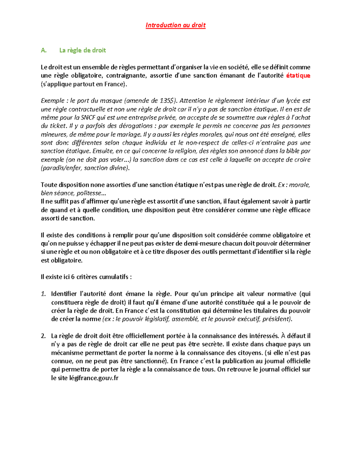Introduction au droit - La règle de droit Le droit est un ensemble de ...