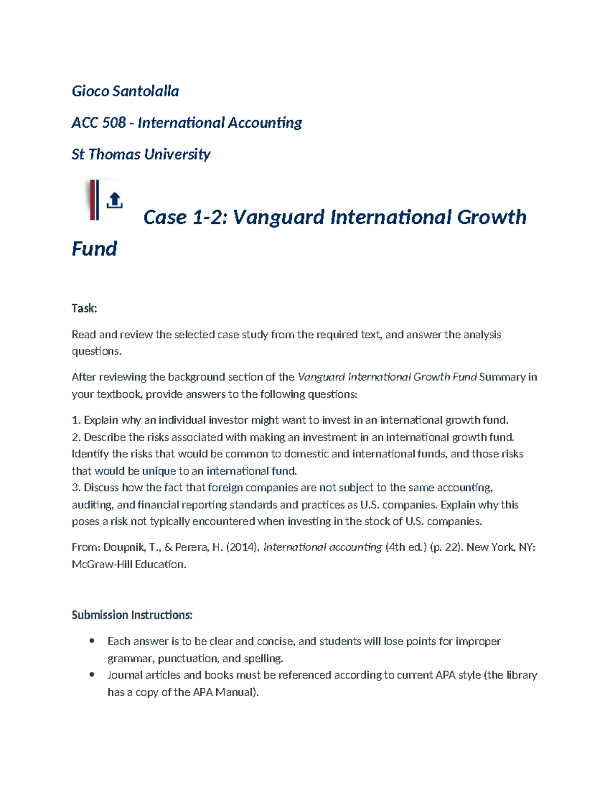 Case 1-2 Vanguard International Growth Fund - Gioco Santolalla ACC 508 ...