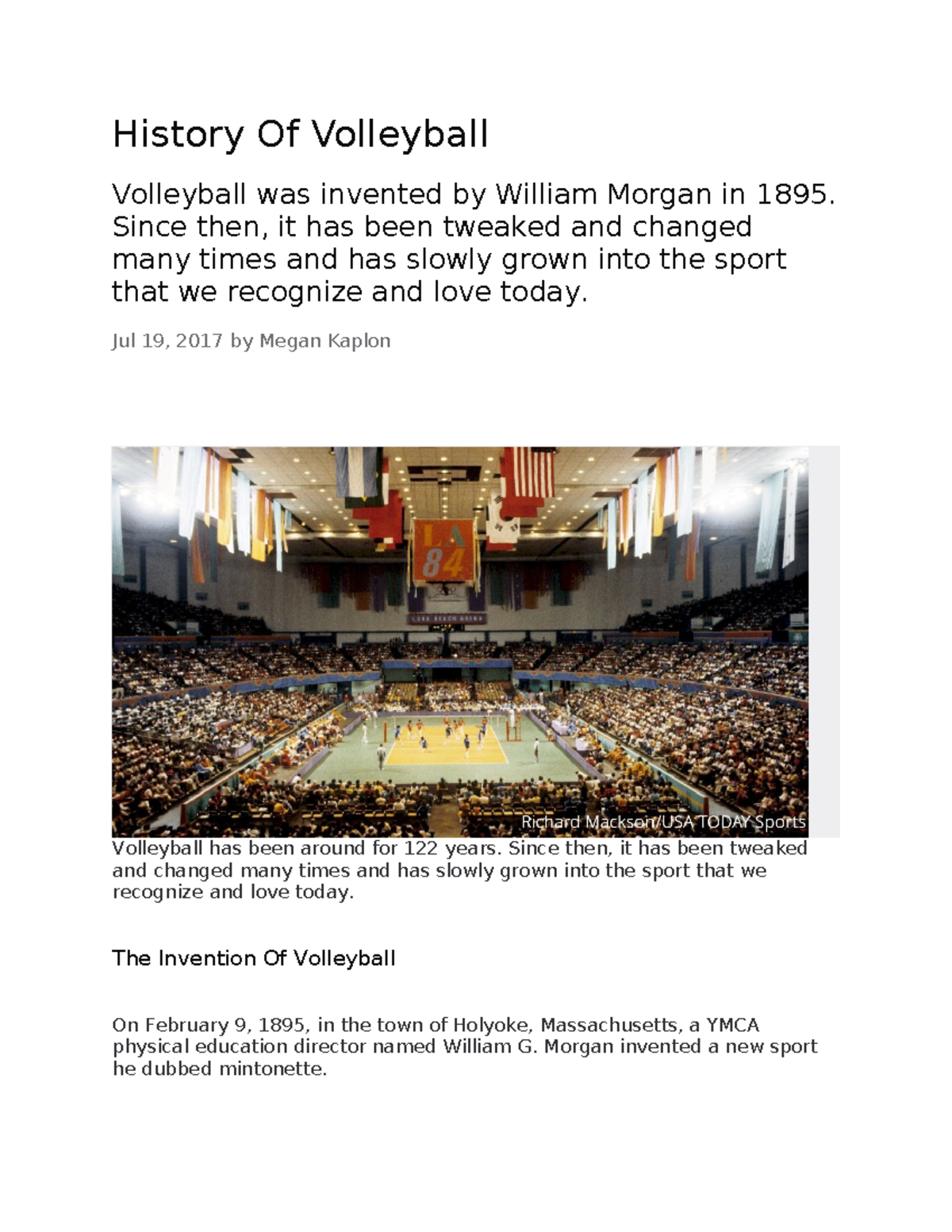 Volleyball-historyterminologies - History Of Volleyball Volleyball was ...