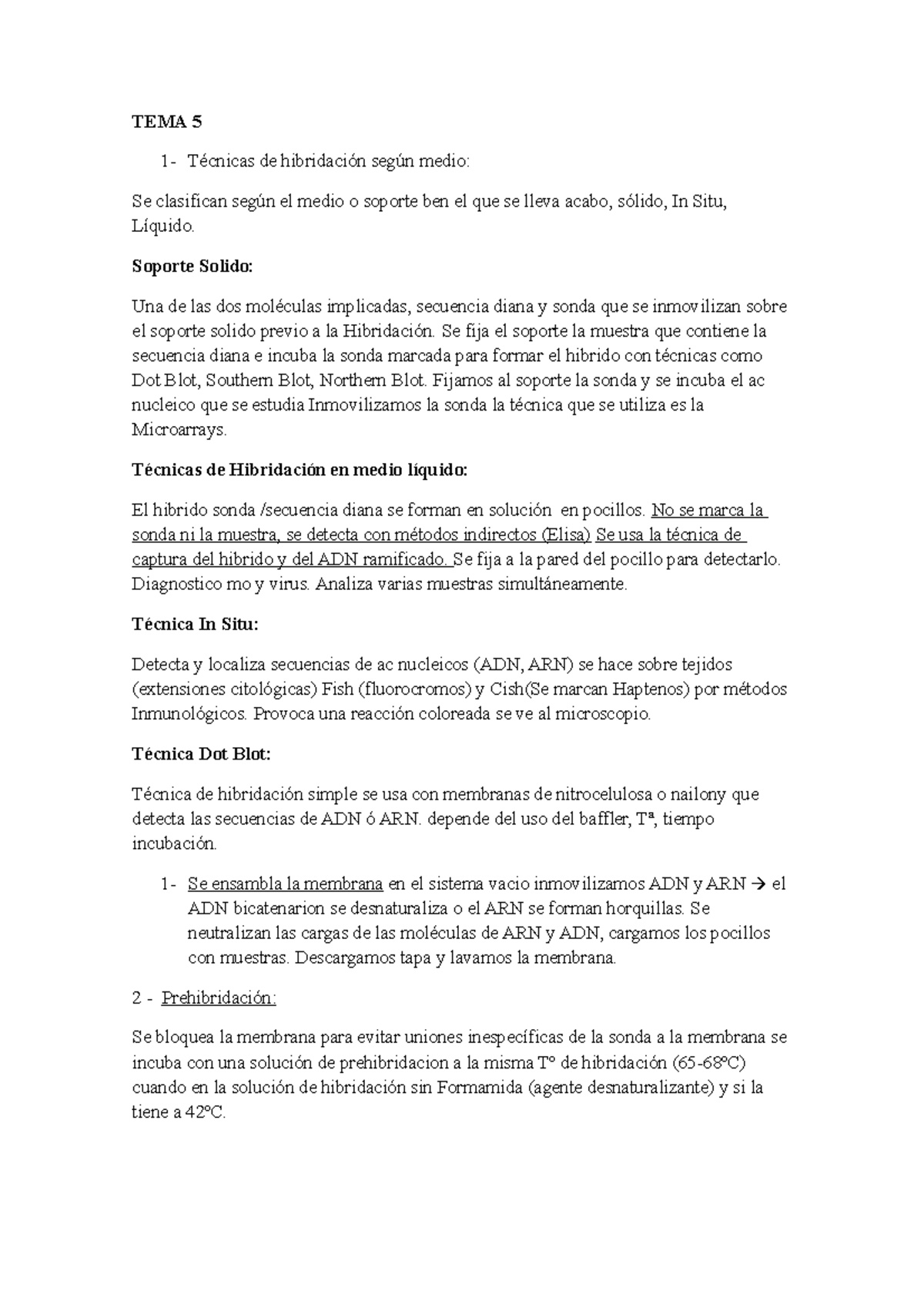 Tema 5 Hibridacion Adn - Tema 5 1- Técnicas De Hibridación Según Medio 