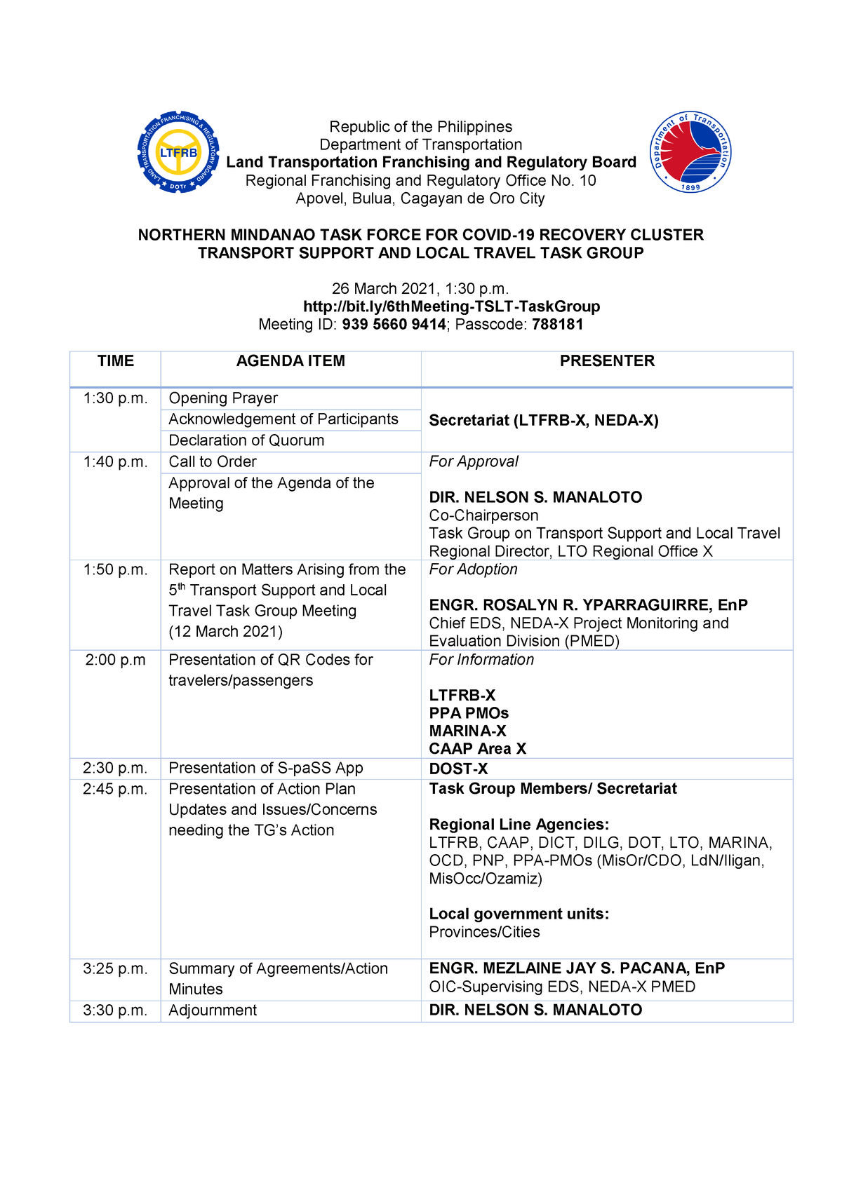 Agenda Program - Republic of the Philippines Department of ...