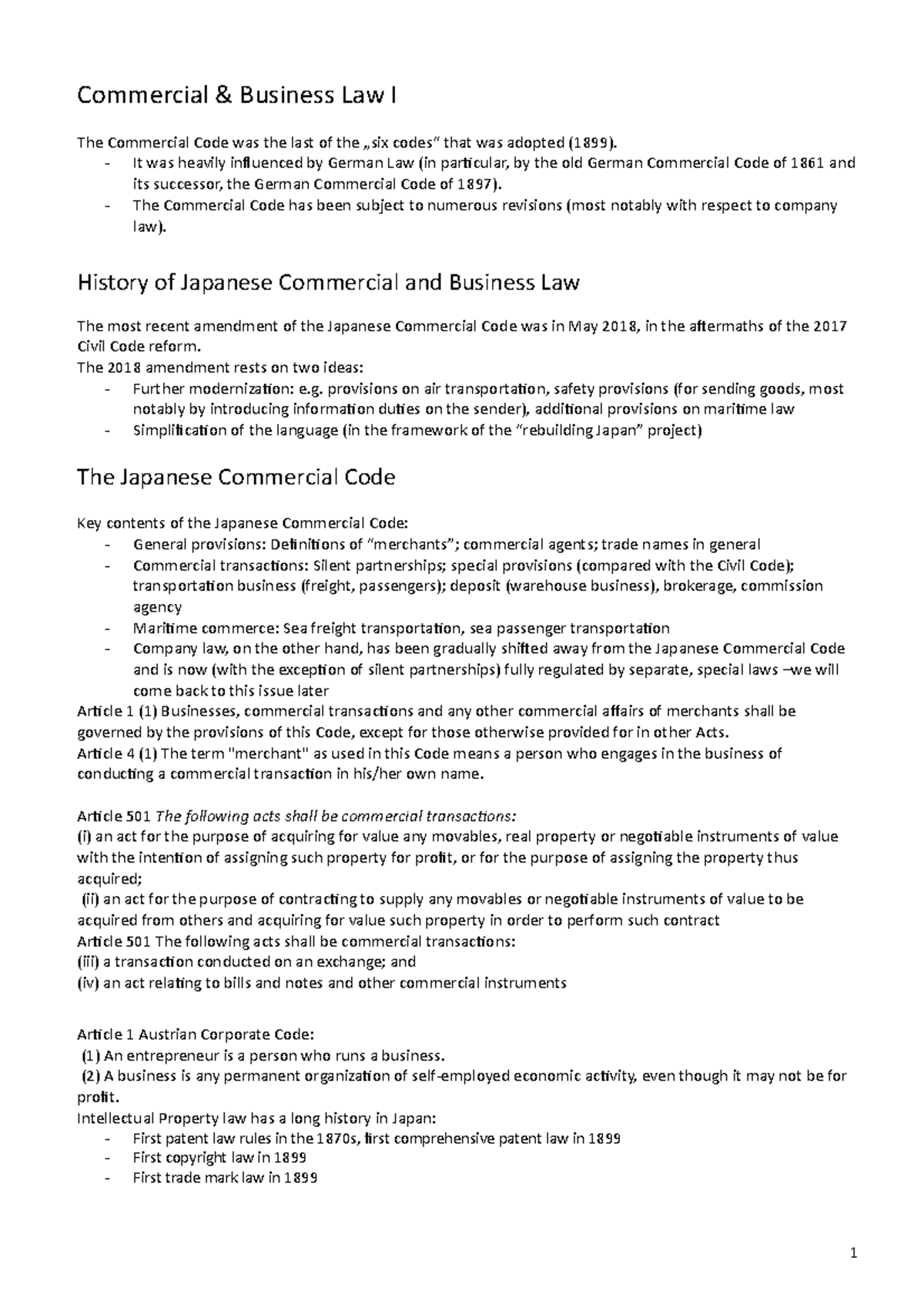 Japanese Law 4-5 - Commercial & Business Law I The Commercial Code was ...