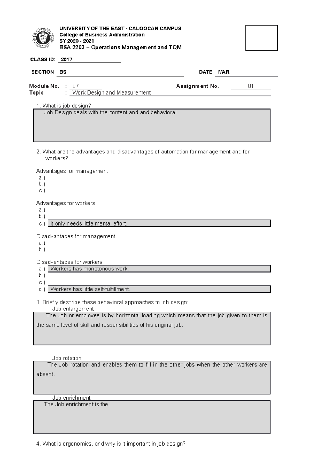 Gnment No. 01 - The program Bachelor of Science in Accountancy (BSA ...