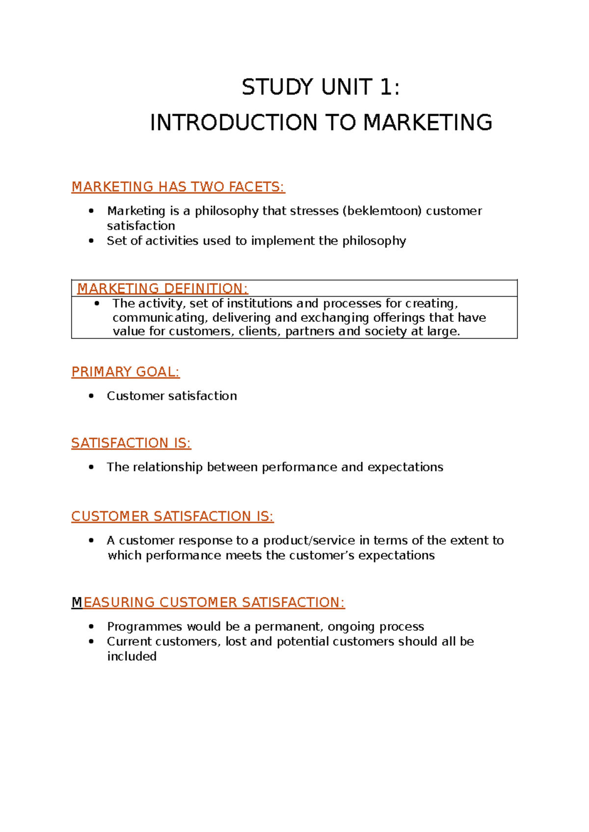 Study Unit 1 - Notes - Summary business management - MARKETING HAS TWO ...