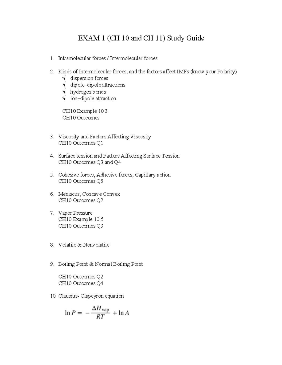 EXAM 1 study guide Spring 2022 - EXAM 1 (CH 10 and CH 11) Study Guide ...