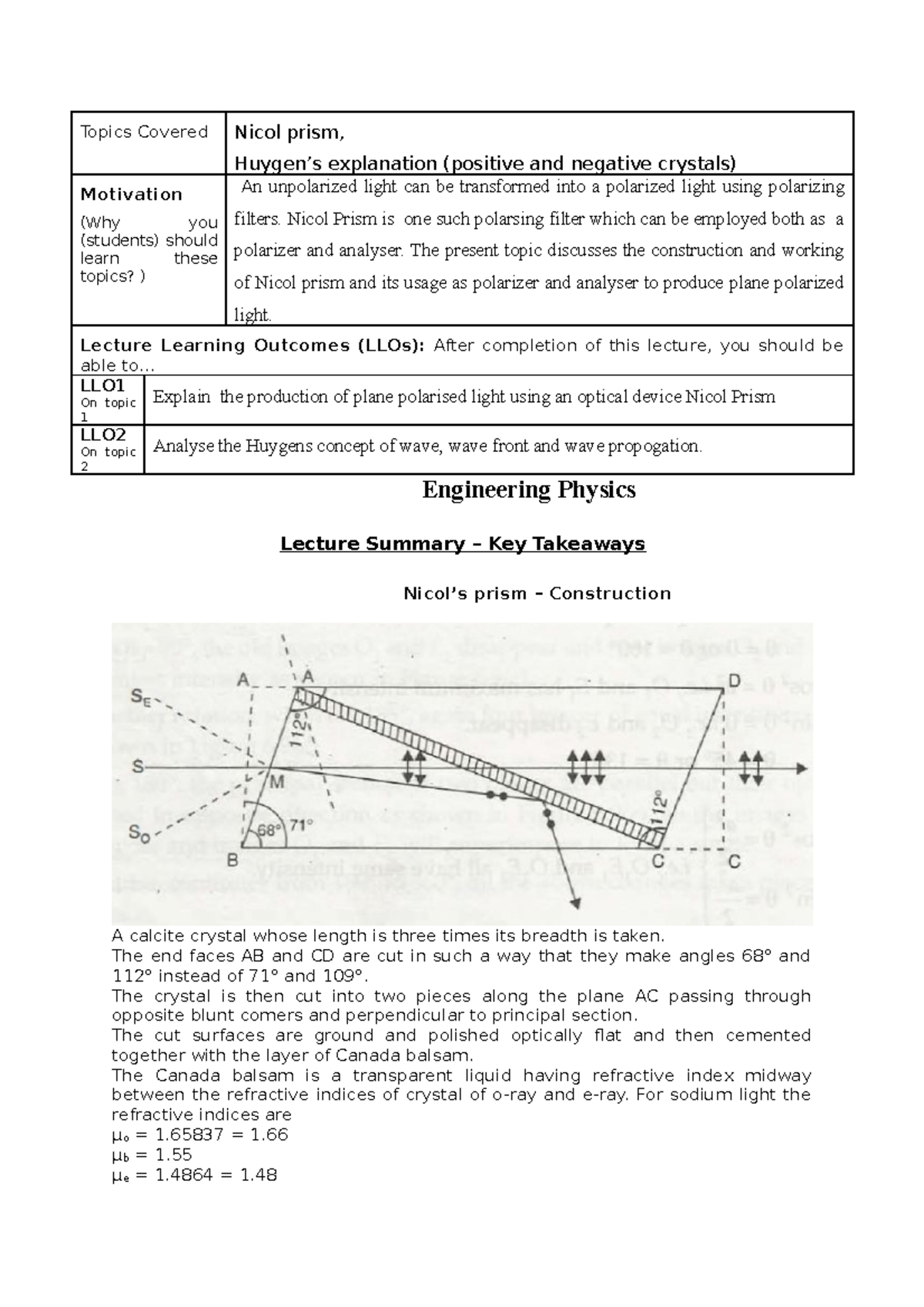 Nicol prism Topics Covered Nicol prism, Huygen’s explanation