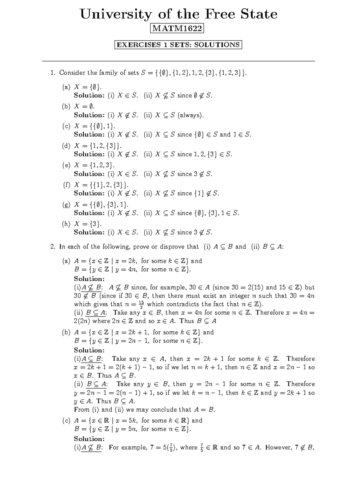 MATM1622 EXERCISES Chapter 1 Sets Solutions - University of the Free ...