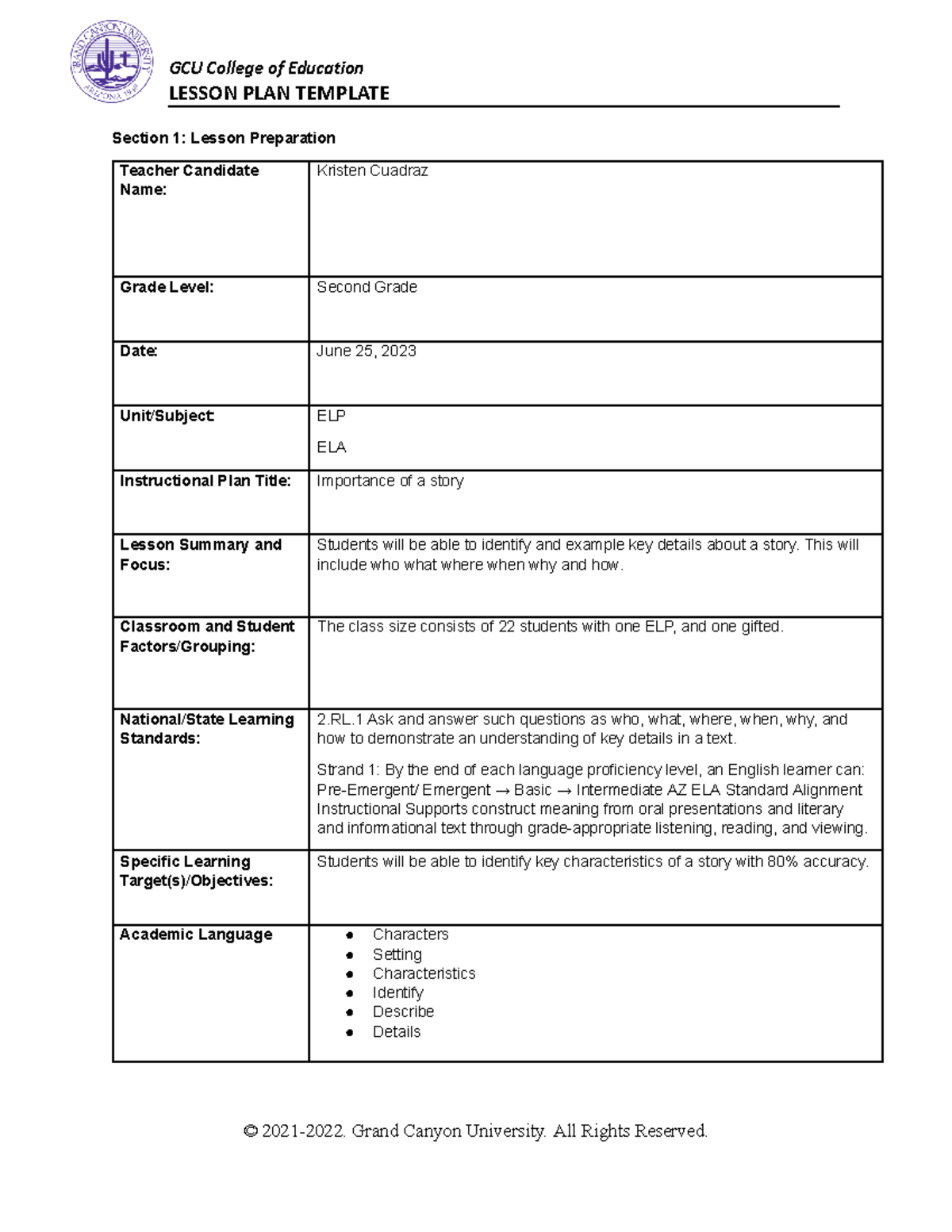 Lesson plan template ESL 436 - LESSON PLAN TEMPLATE Section 1: Lesson ...