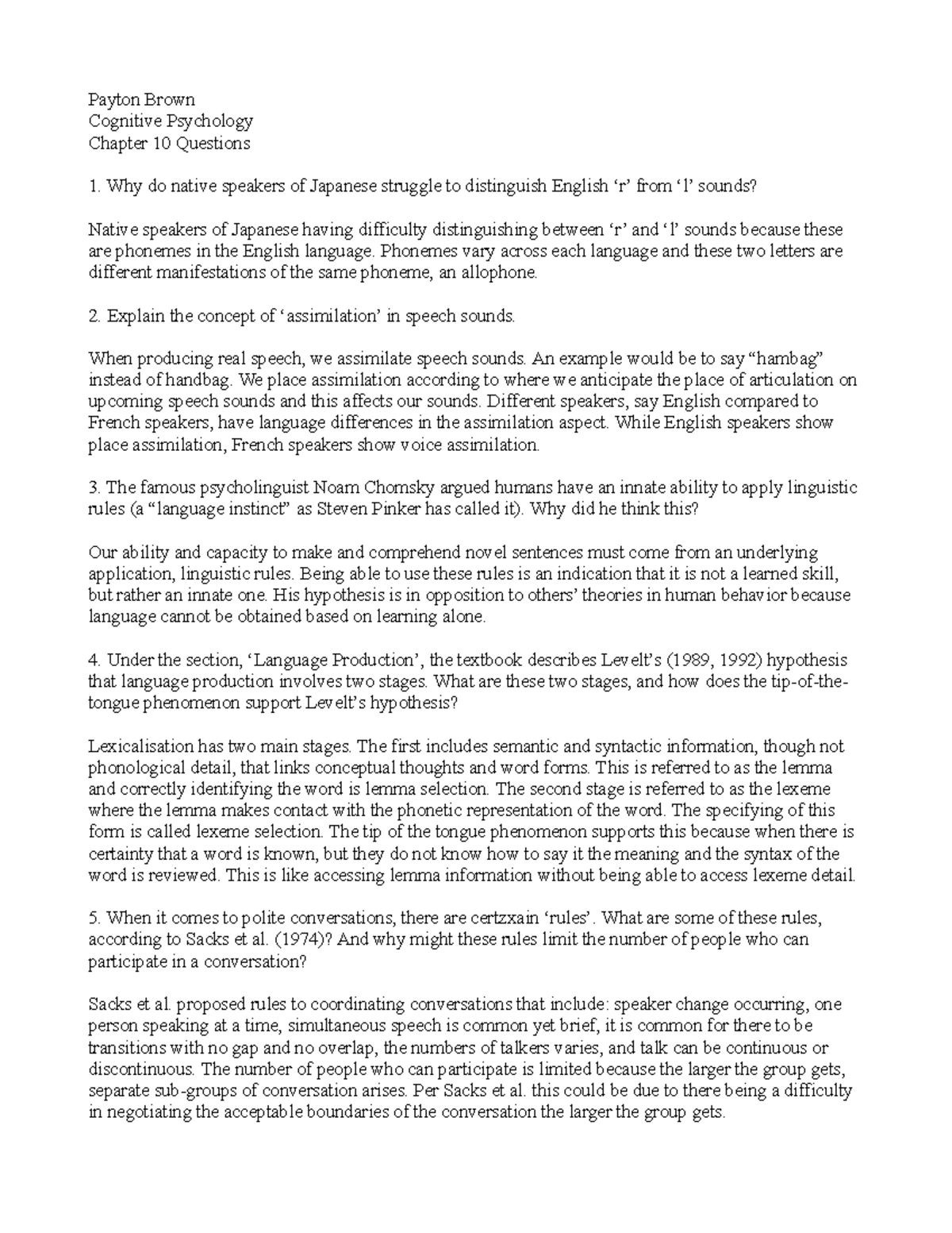 Learning and cognition 10 - Payton Brown Cognitive Psychology Chapter ...
