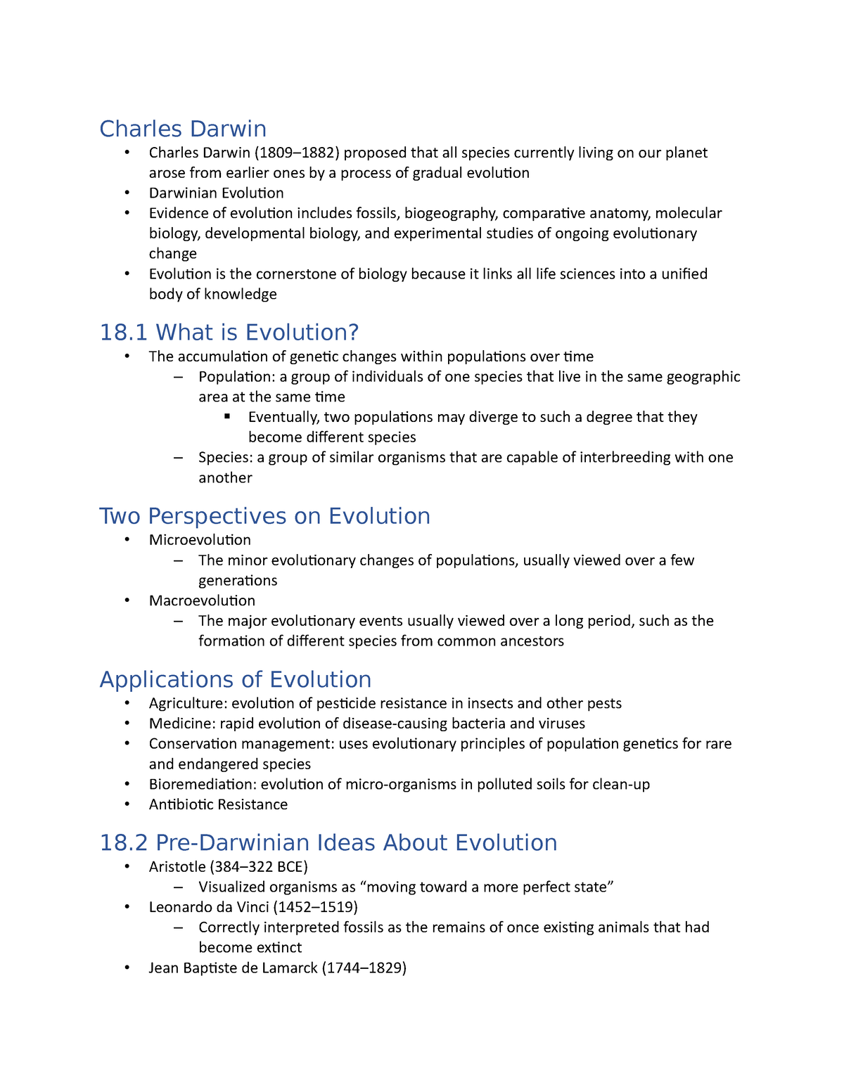 Chapter 18 Introduction To Darwinian Evolution General Biology Ii Charles Darwin Charles 9673