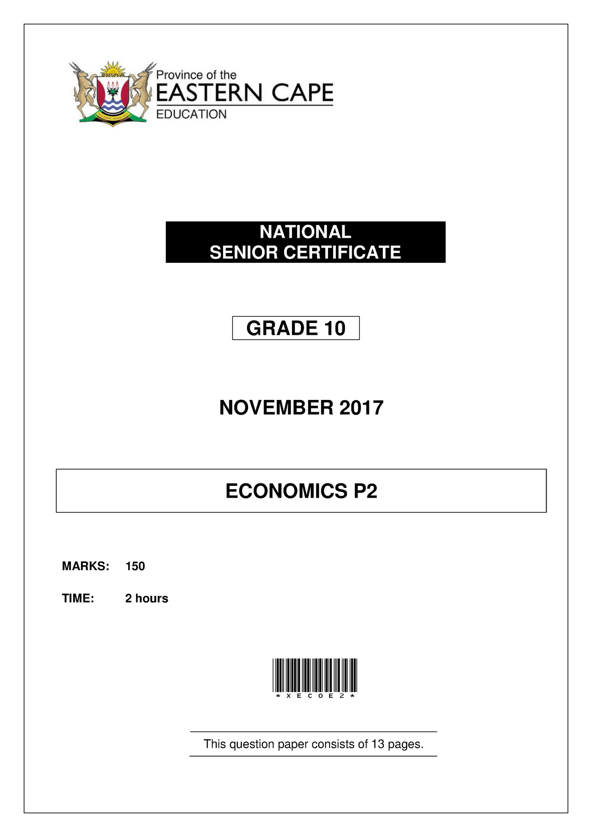 Economics P2 QP GR10 NOV 2017 - NATIONAL SENIOR CERTIFICATE GRADE 10 ...