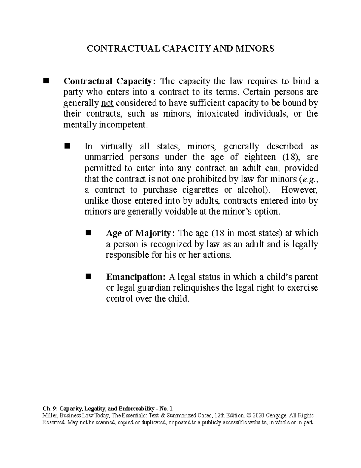 chapter-9-outline-lecture-notes-9-contractual-capacity-and-minors