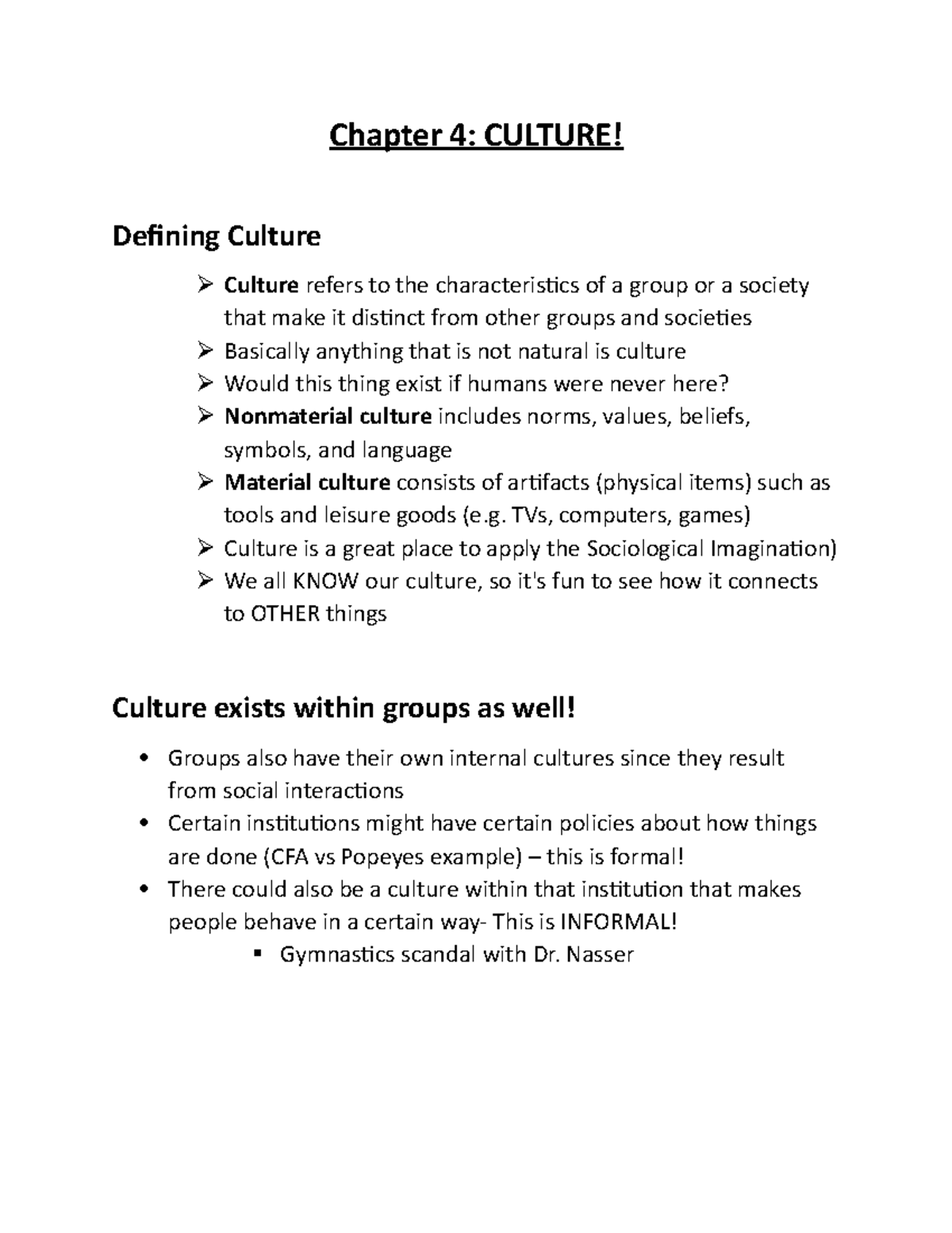 Chapter 4 Culture - Skylar Gremillion SOCL 2001 - Chapter 4: CULTURE ...