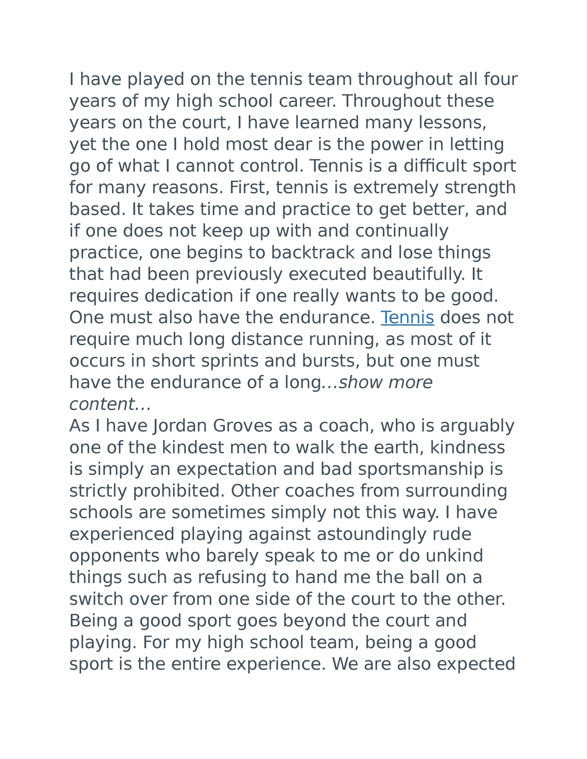 tennis hobby essay