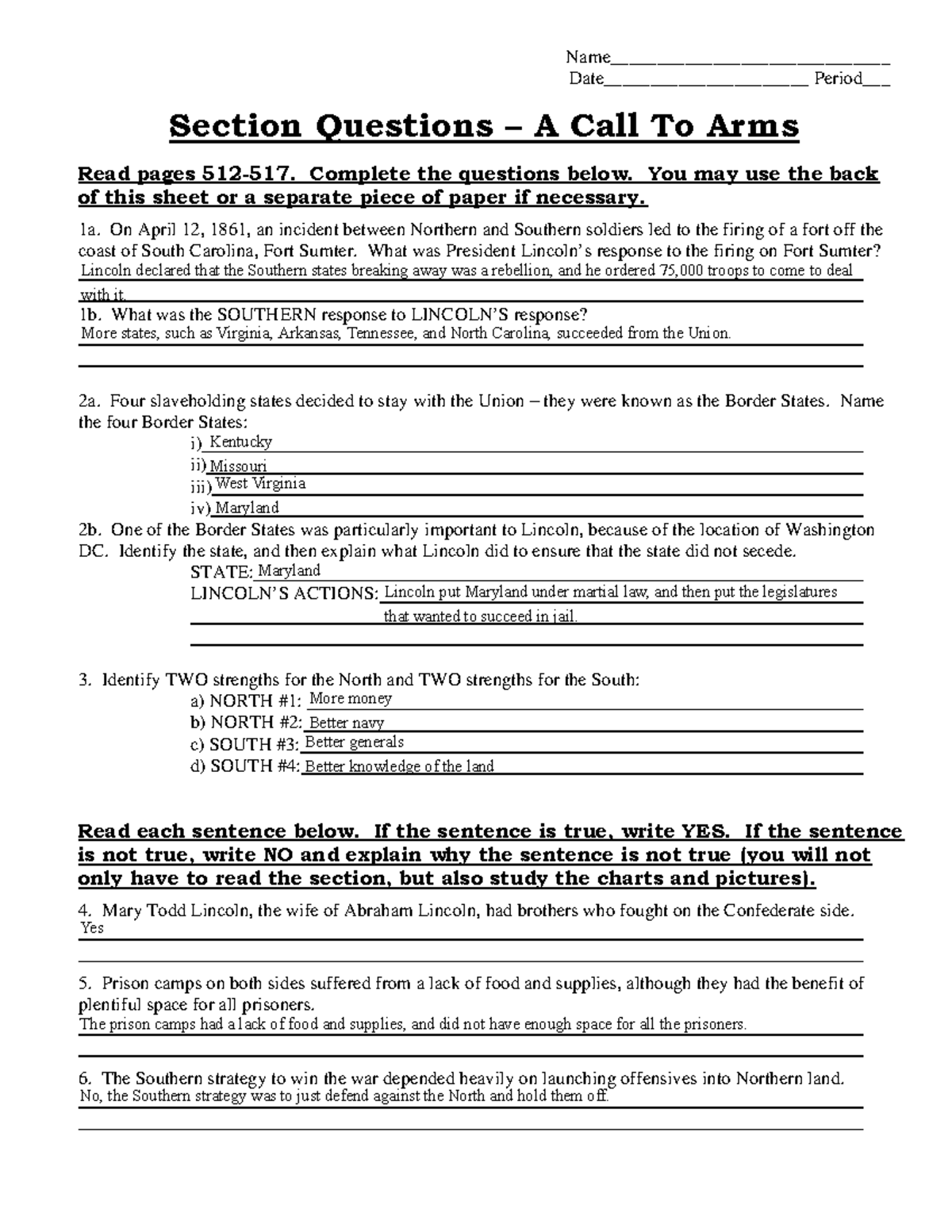 Section 6 Questions A call to arms, and the American Revolution