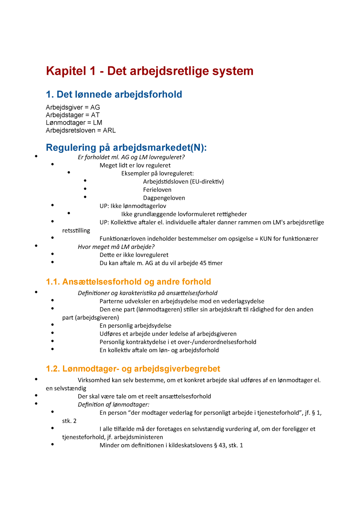 Kapitel 1 Det Arbejdsretlige System Arbejdsret 8941802 Studocu