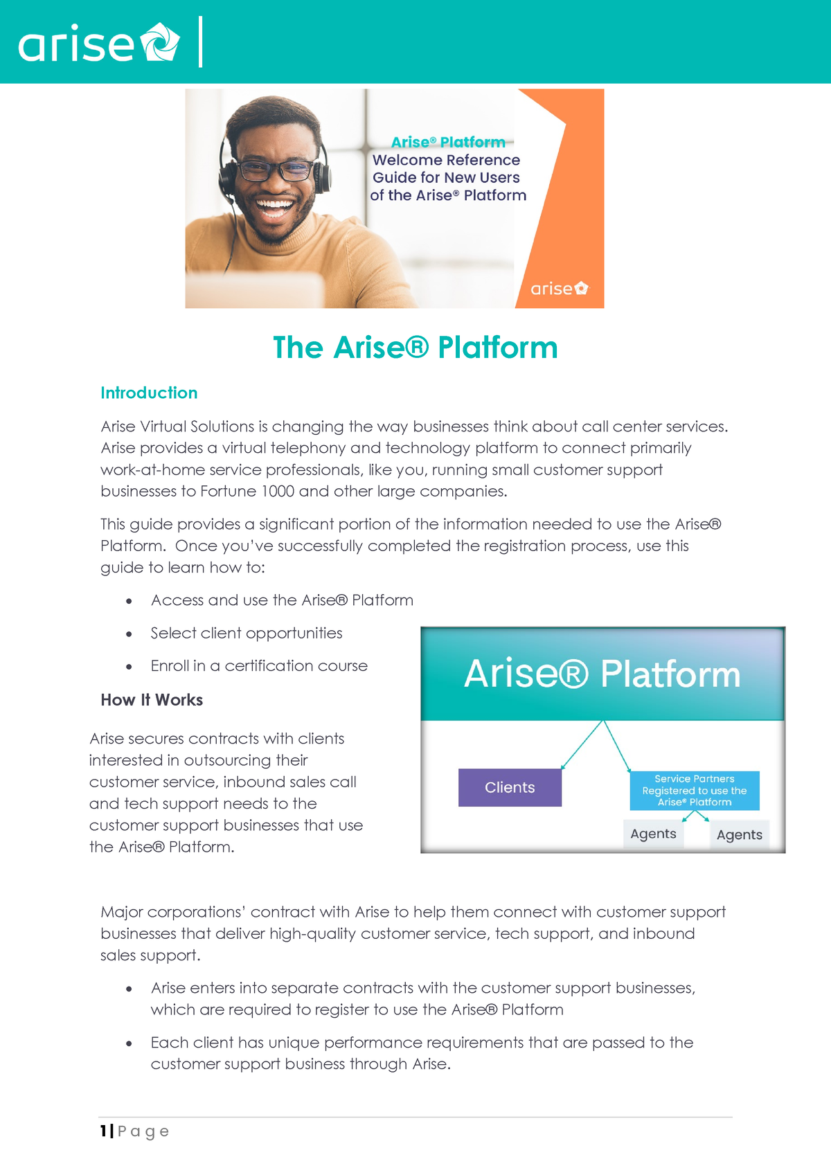 Arise® Platform Welcome Guide 2021 - The Arise® Platform Introduction Arise Virtual Solutions is 