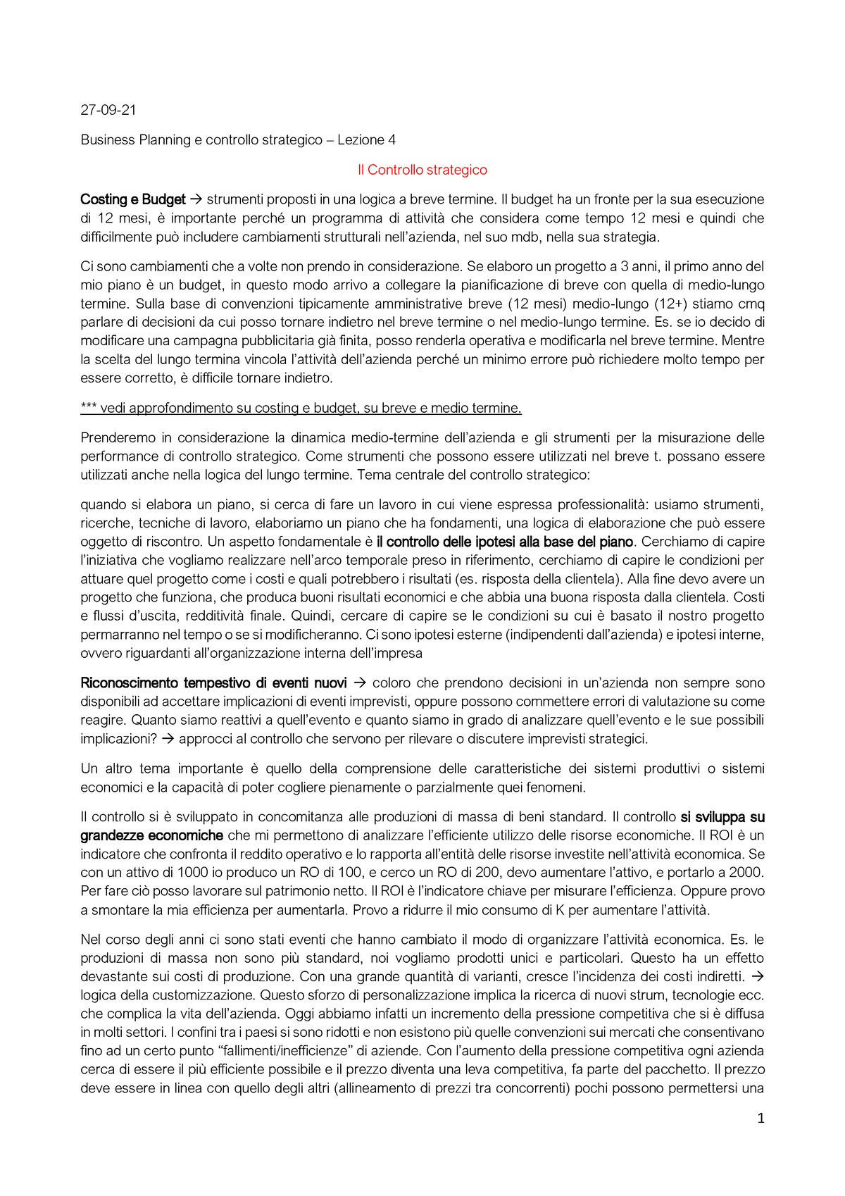 business planning e controllo strategico unimore