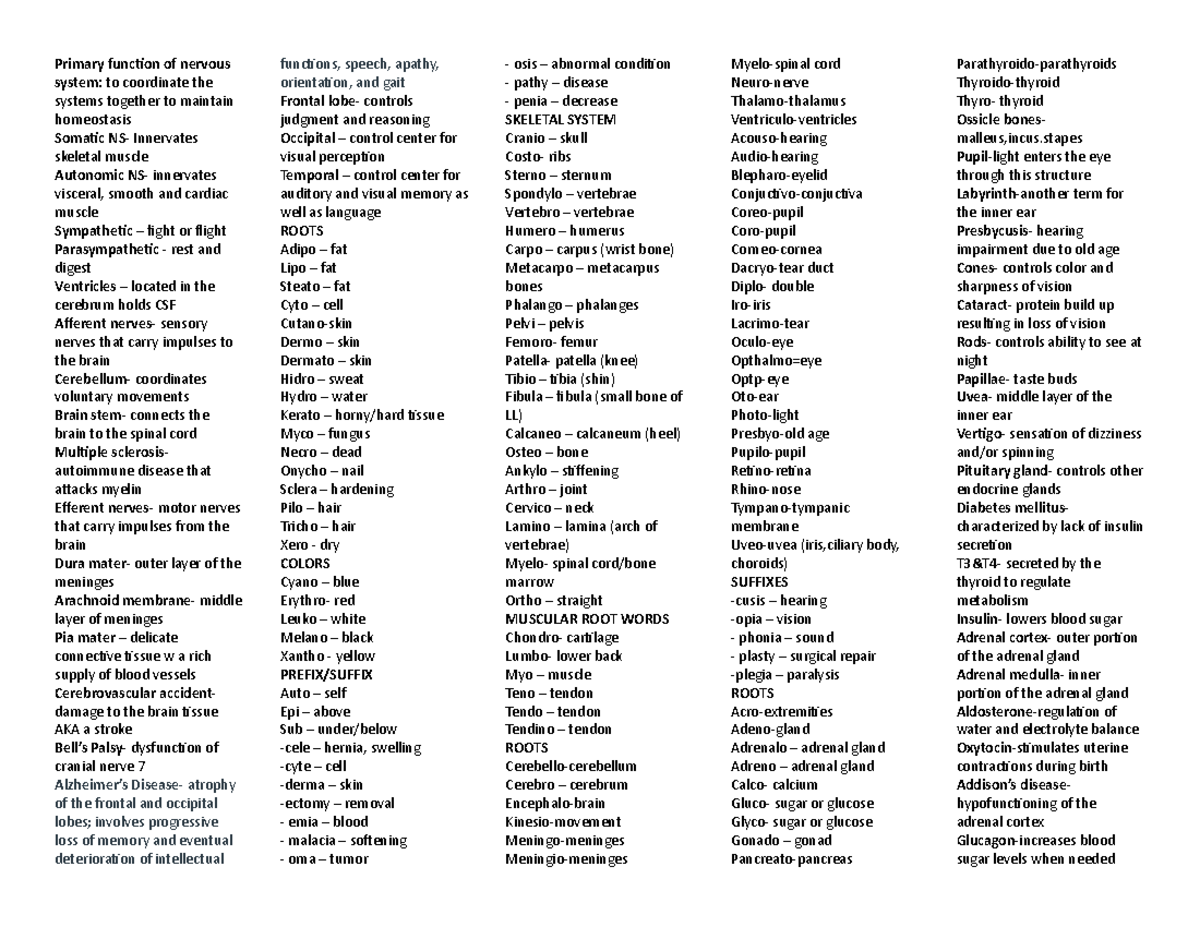 Chapter 4 medical terminology answers