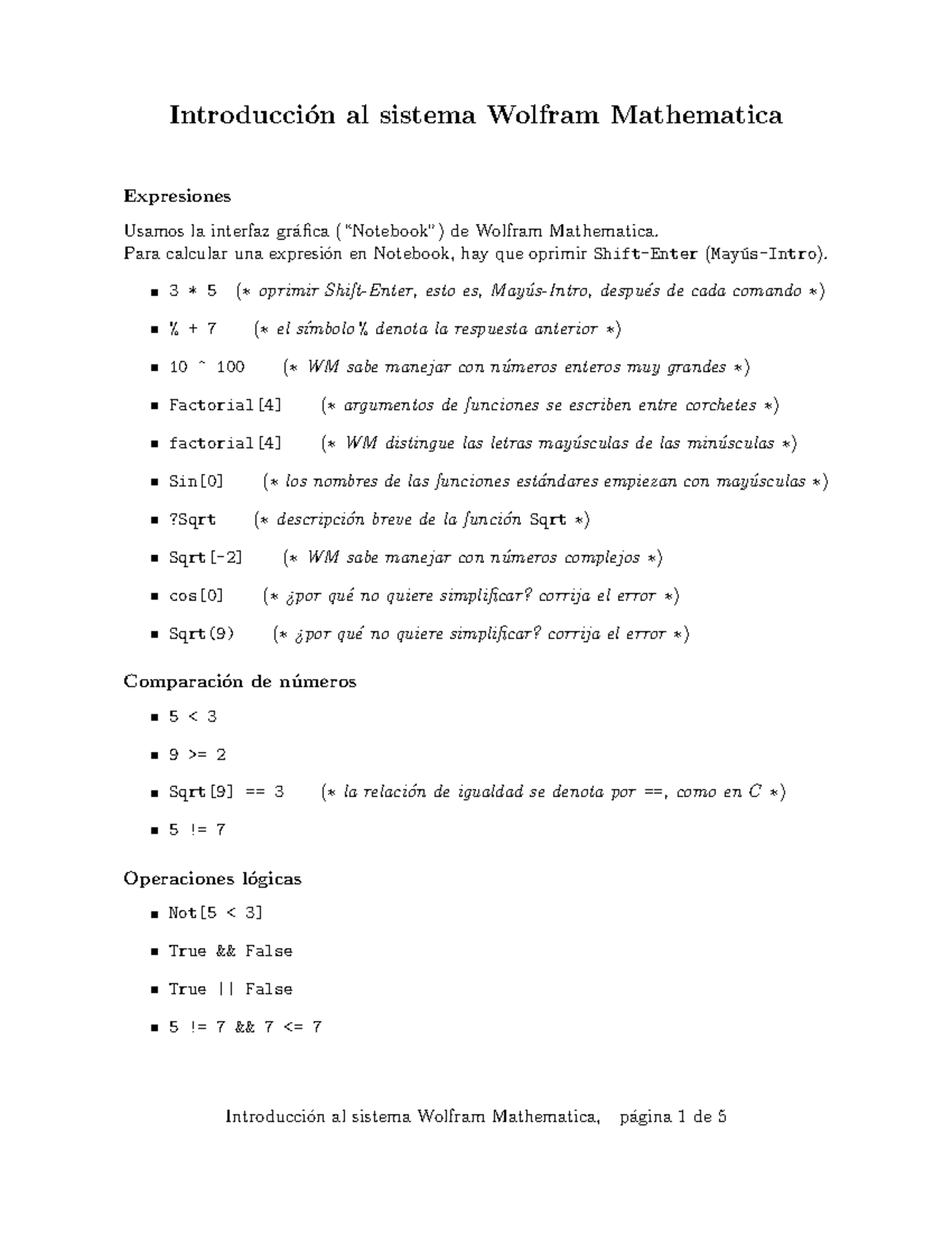 Comenzando a trabajar-Note Book - Introducci ́on al sistema Wolfram ...