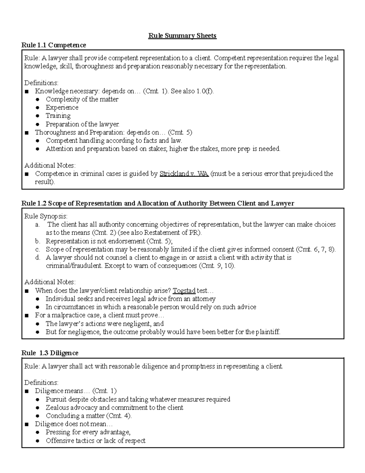 Rule Summary Sheets - MPRE rules - Rule Summary Sheets Rule 1 ...