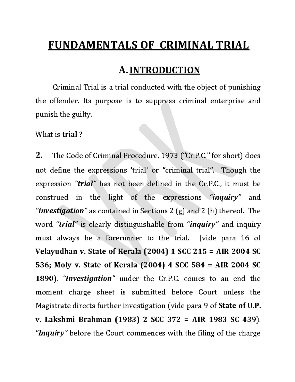 Fundamentals OF Criminal Trial-1 - FUNDAMENTALS OF CRIMINAL TRIAL A ...