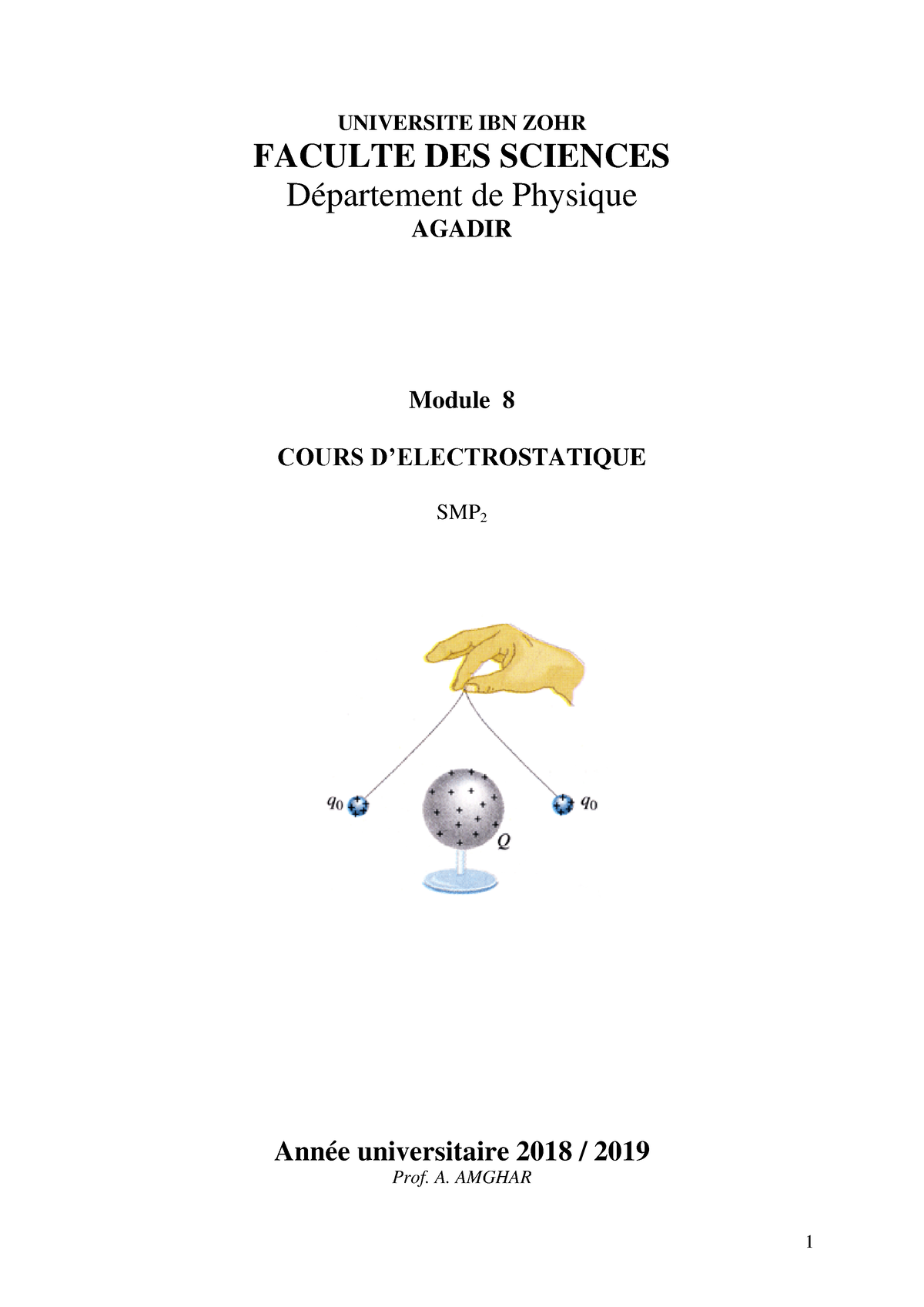 Cours électrostatique - UNIVERSITE IBN ZOHR FACULTE DES SCIENCES ...