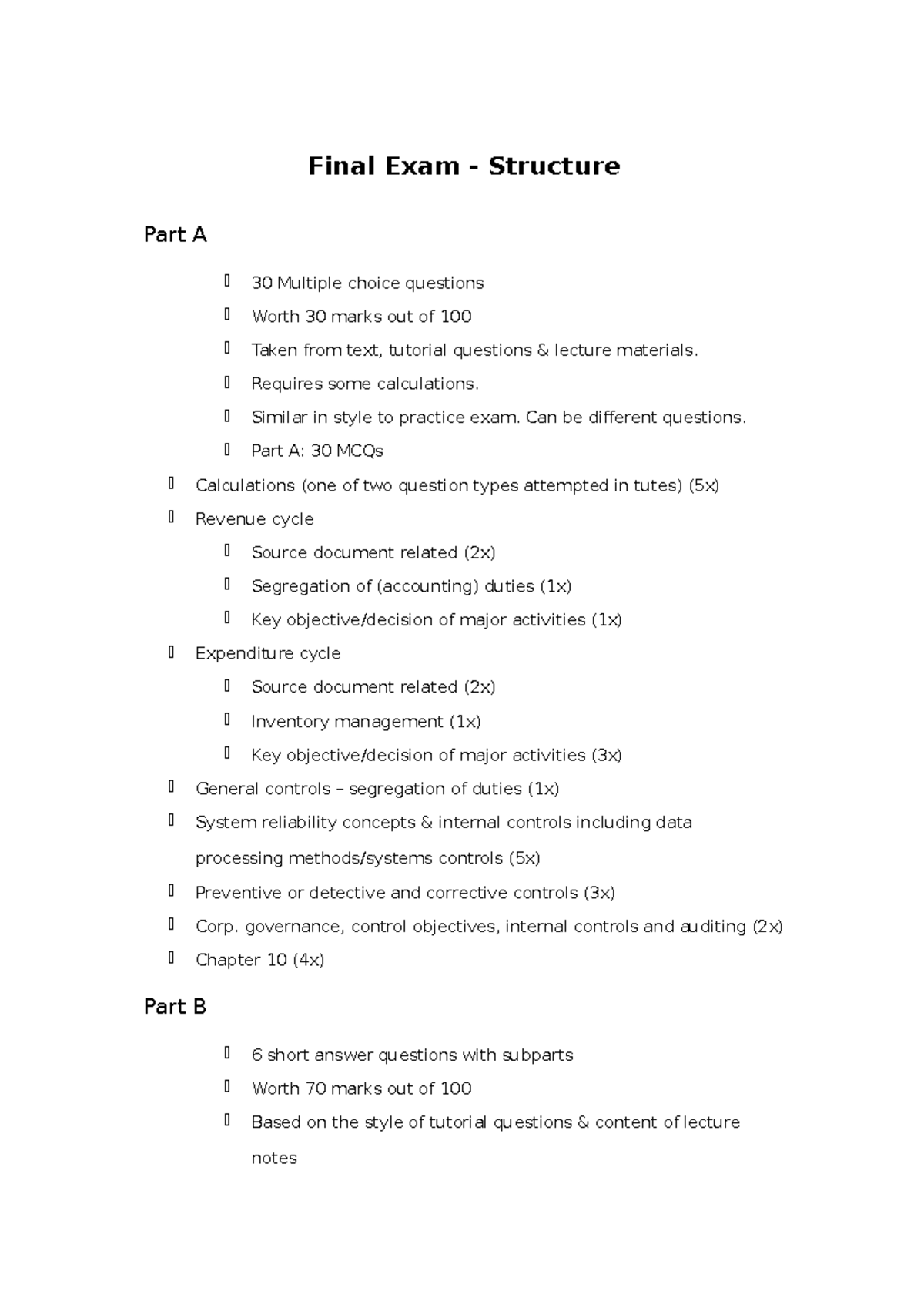 2000 - revision - Final Exam - Structure Part A 30 Multiple choice ...