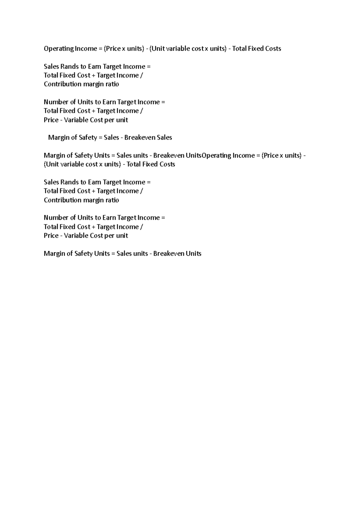 Studoco 3 - FBS222 - Operating Income = (Price x units) - (Unit ...