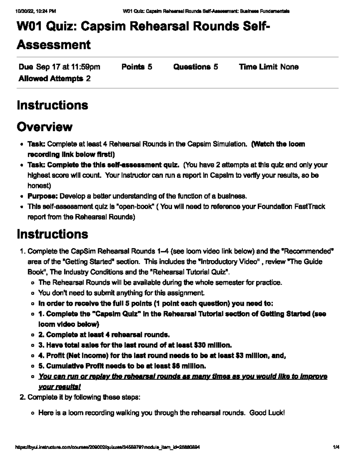 W01 Quiz Capsim Rehearsal Rounds SelfAssessment B211 BYUIdaho
