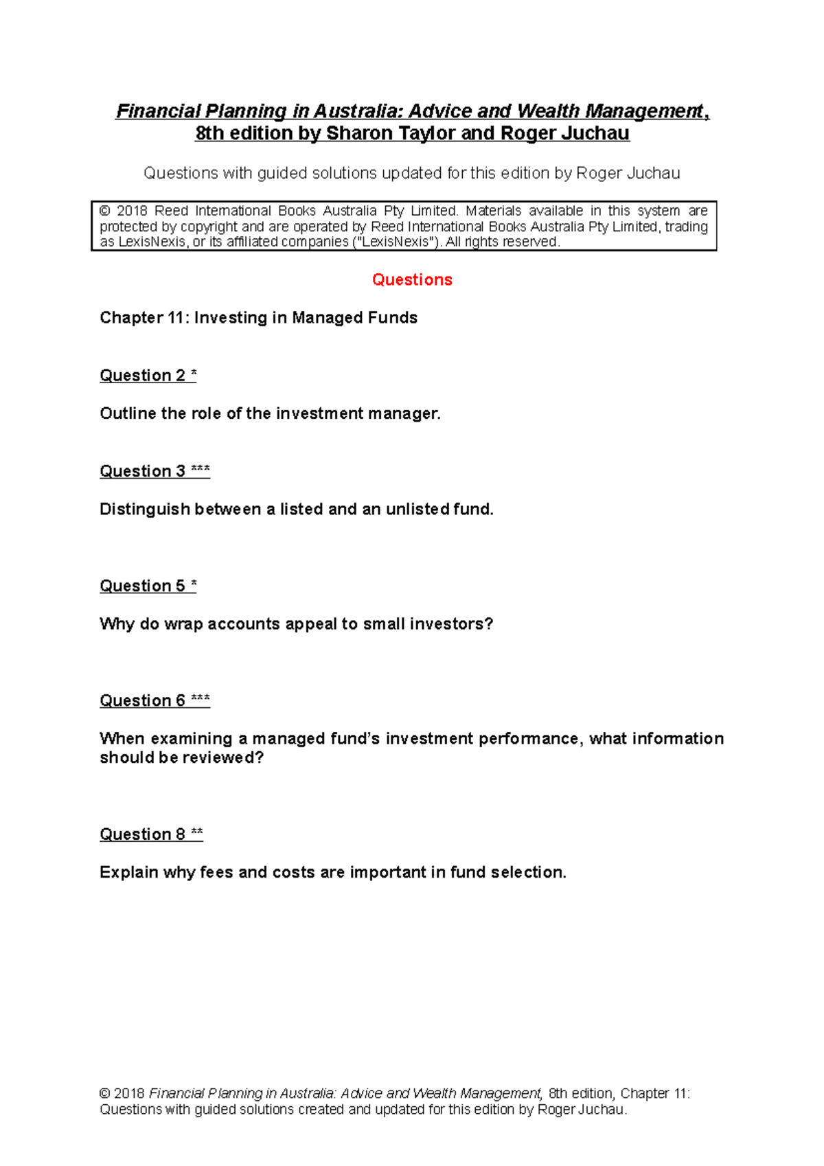 Tutorial Questions for Module 6 Managed Funds - Financial Planning in ...