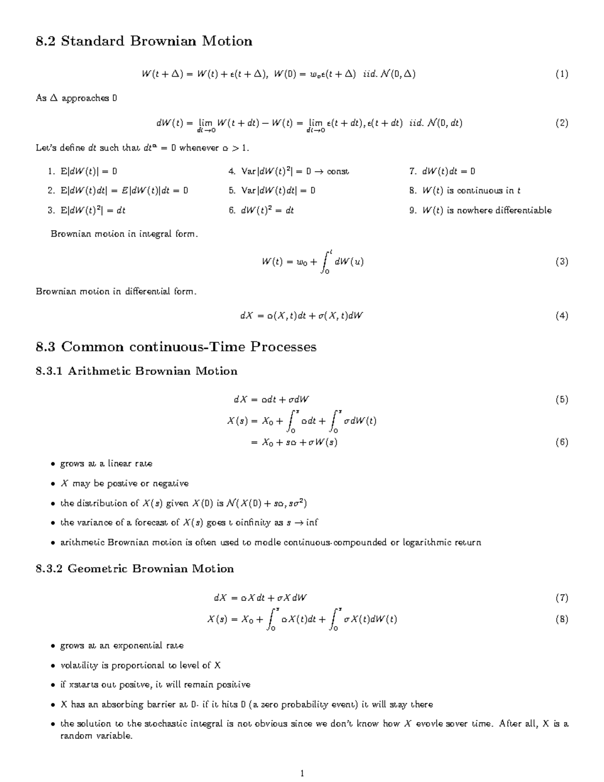 Basics to Brownian Motion - 8 Standard Brownian Motion W(t+ ∆) =W(t) +ǫ ...