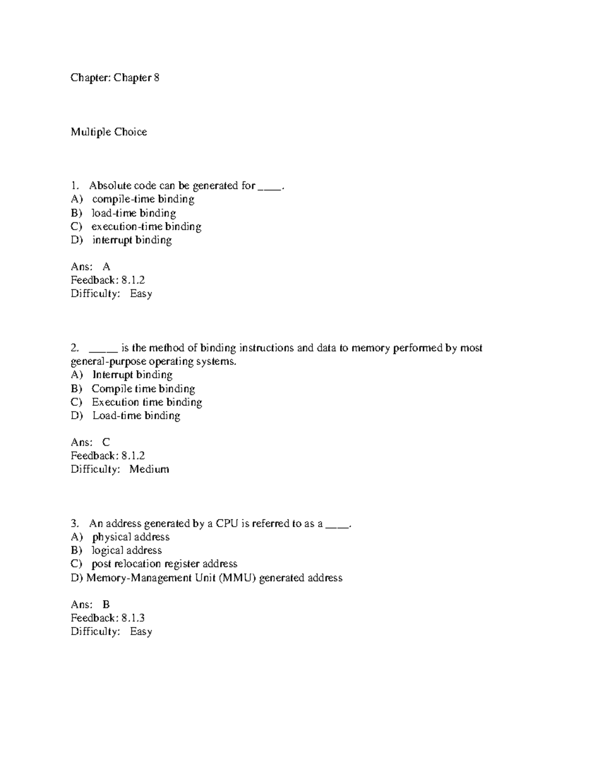 assignment chapter 8 multiple choice quiz