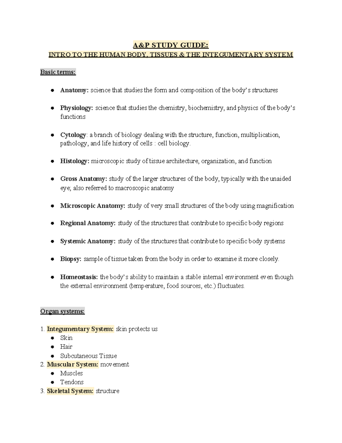 Anatomystudyguide 1 - anatomy study guide - A&P STUDY GUIDE: INTRO TO
