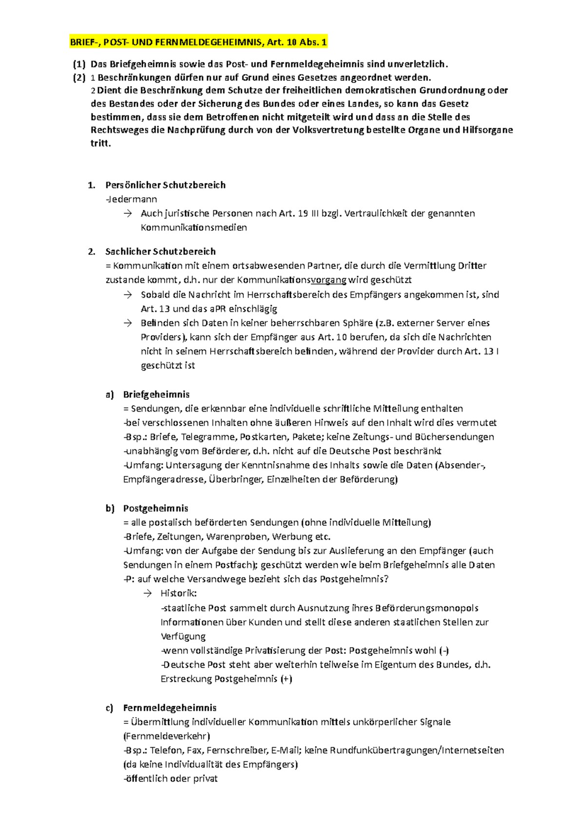 Brief Post Und Fernmeldegeheimnis