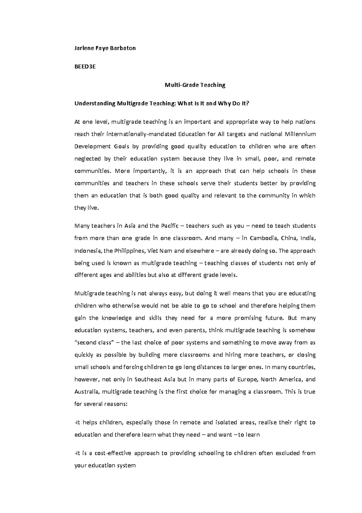 Multi-Grade Teaching - Jarlene Faye Barbaton BEED3E Multi-Grade ...