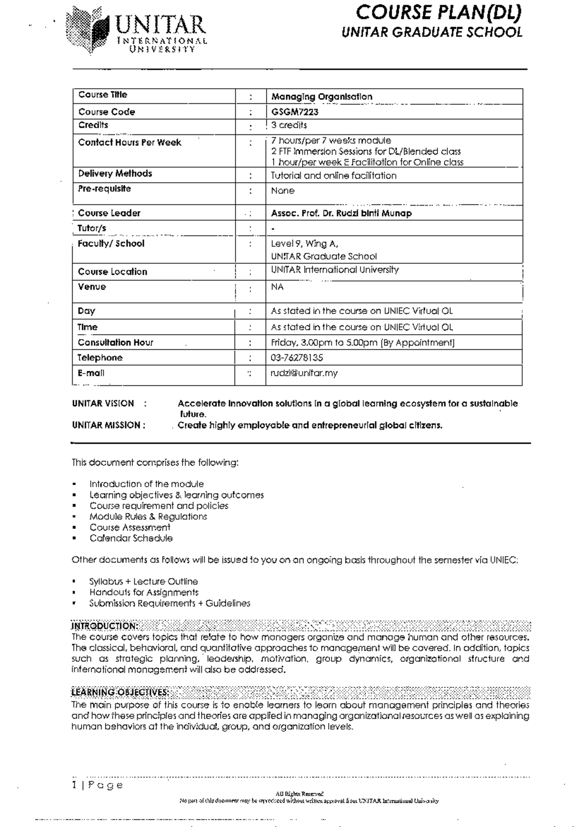 CRSE PLAN MO JAN 23 PT 1 - Managing Organisation - Studocu