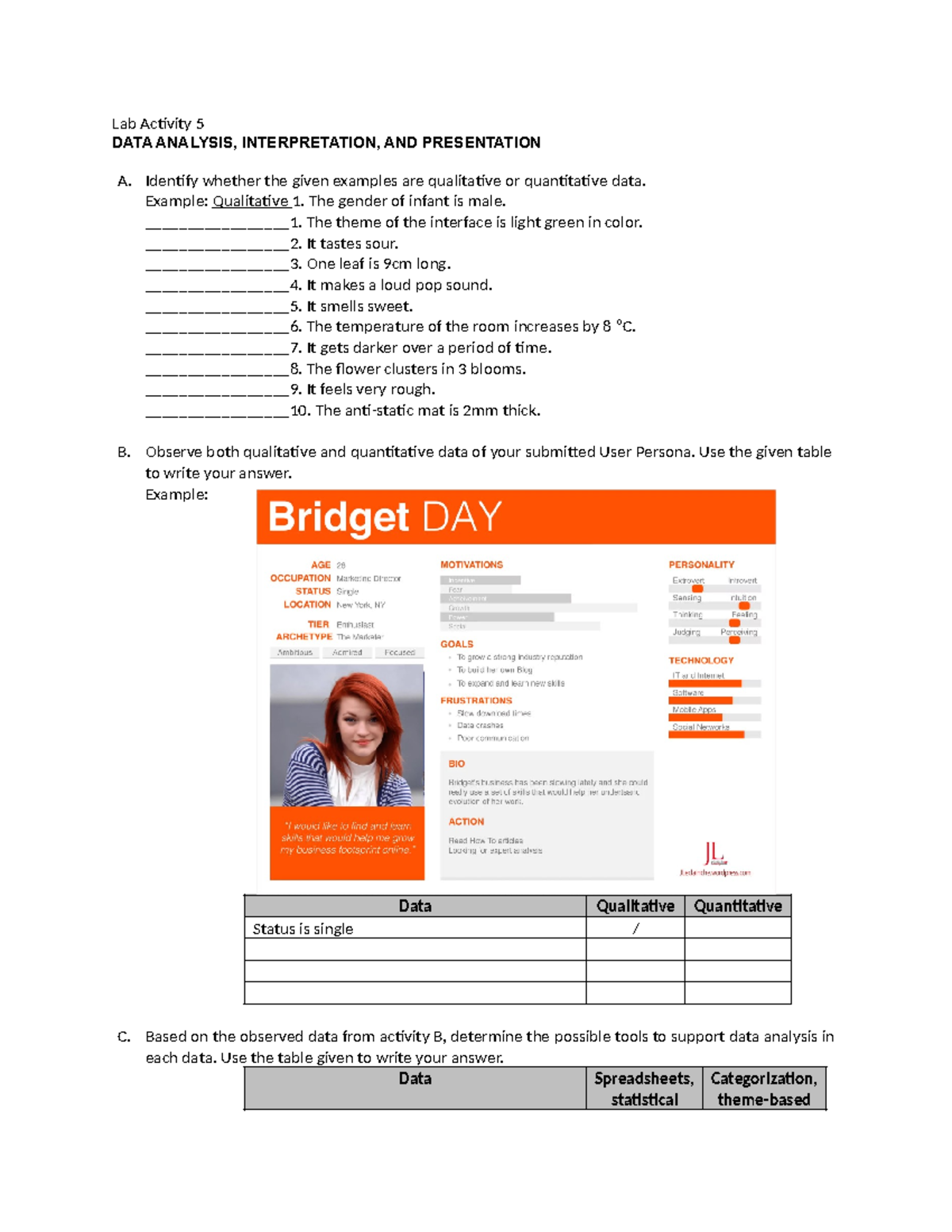 HCI102 Activity 5 - Lab Activity 5 DATA ANALYSIS, INTERPRETATION, AND ...
