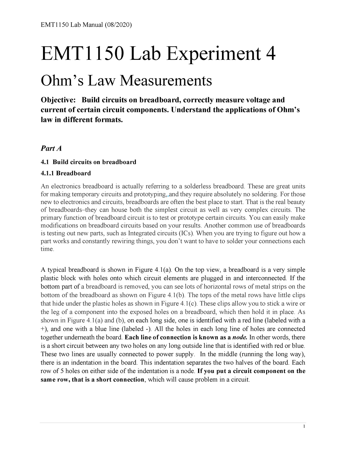 EMT1150 Lab4 - LAB TABLES - EMT1150 Lab Manual EMT1150 Lab Experiment 4 ...