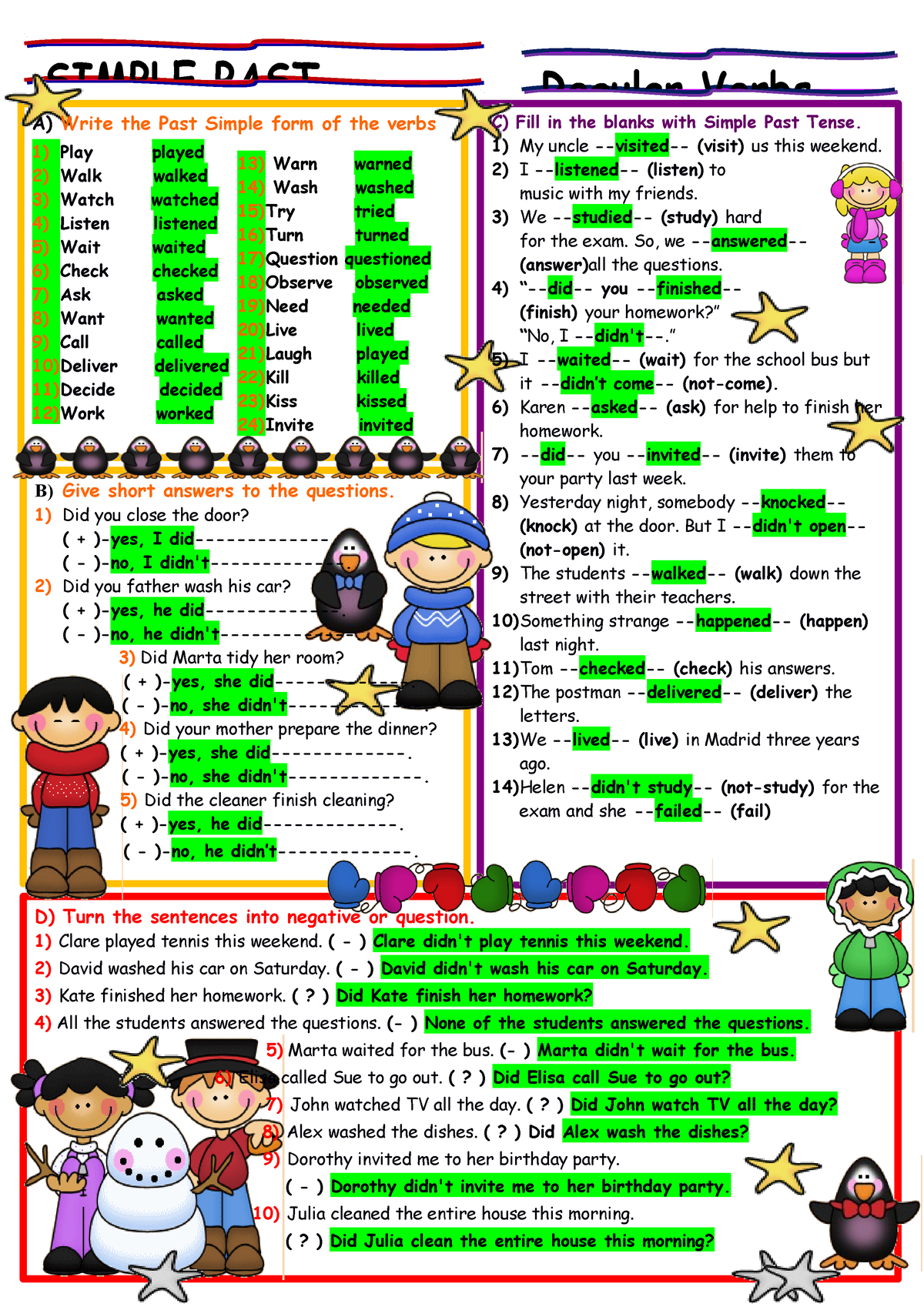 Simple PAST - RUT Guevara - SIMPLE PAST Regular Verbs A) Write the Past ...