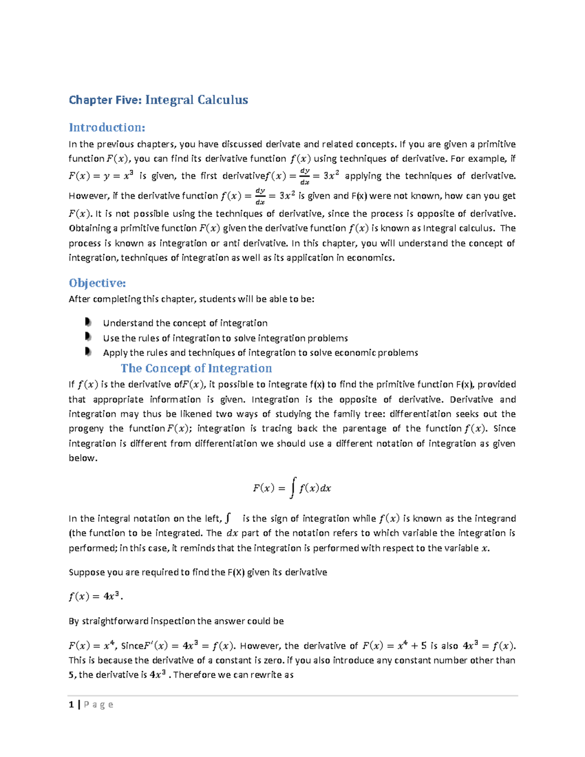 Chapter Five - If you are given a primitive function , you can find its ...