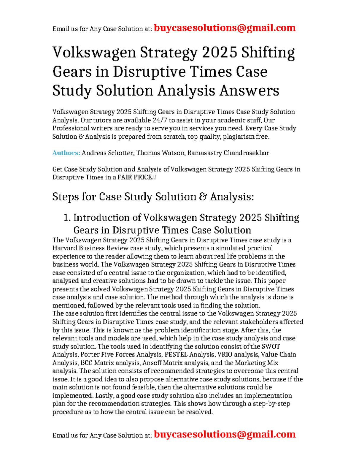 Case Solution Volkswagen Strategy 2025 Shifting Gears in Disruptive