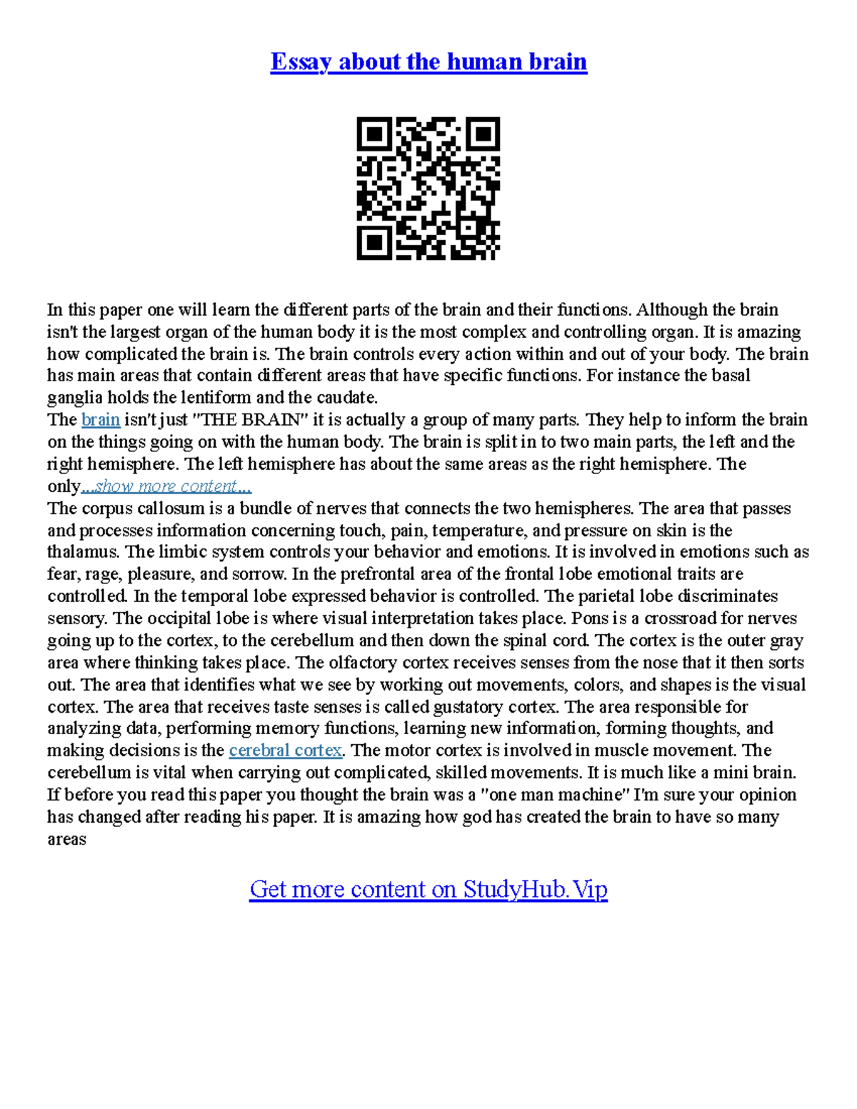 Essay Introduction Body Conclusion Essay about the human brain In