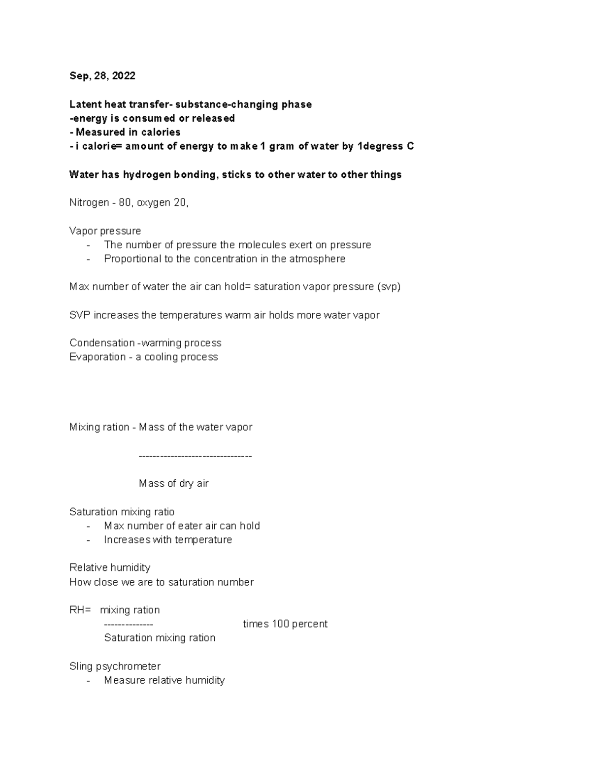 weather and climate lab class **Sep, 28, 2022 Latent heat transfer