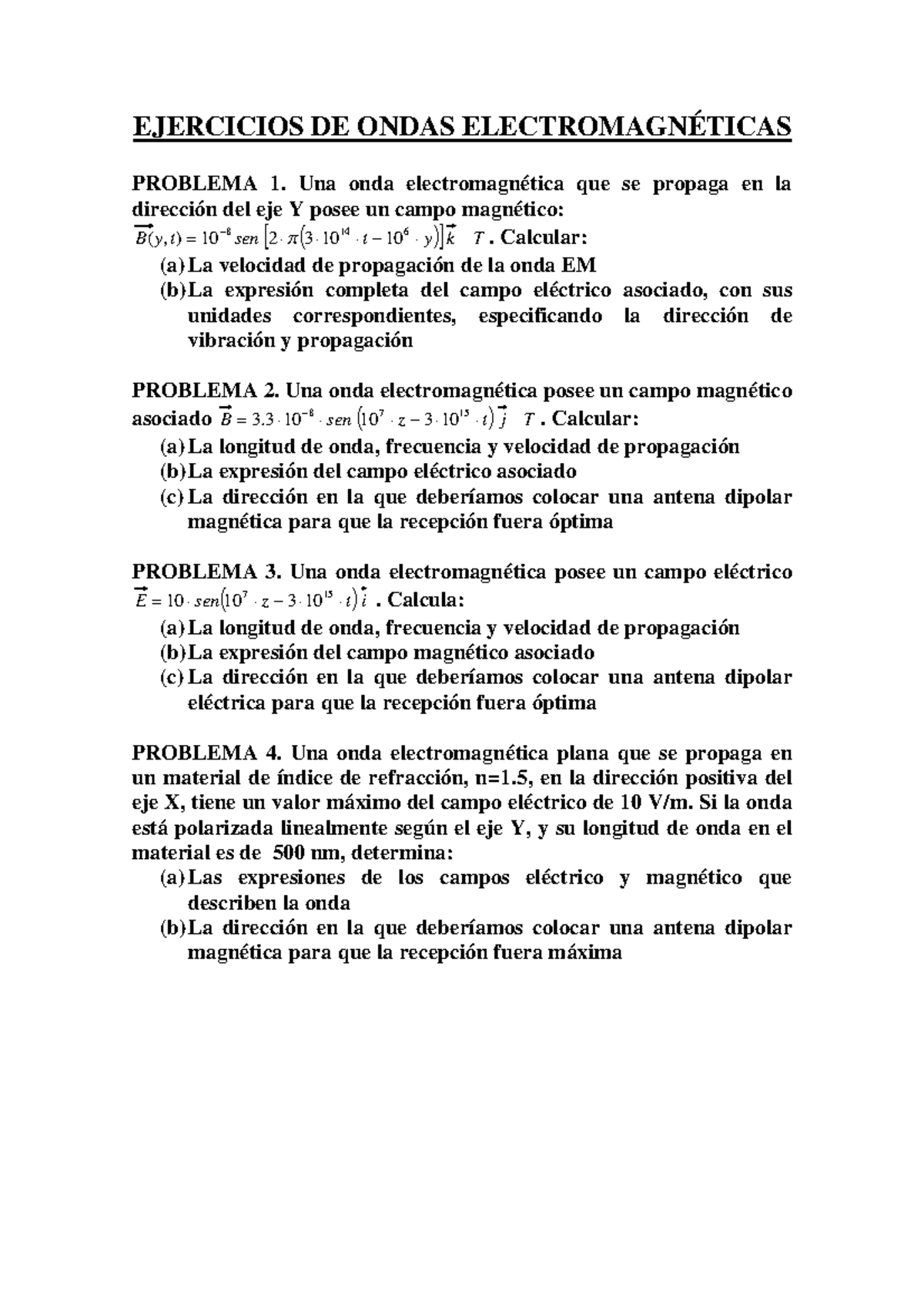Ejercicios DE Ondas Electromagné Ticas - EJERCICIOS DE ONDAS ...