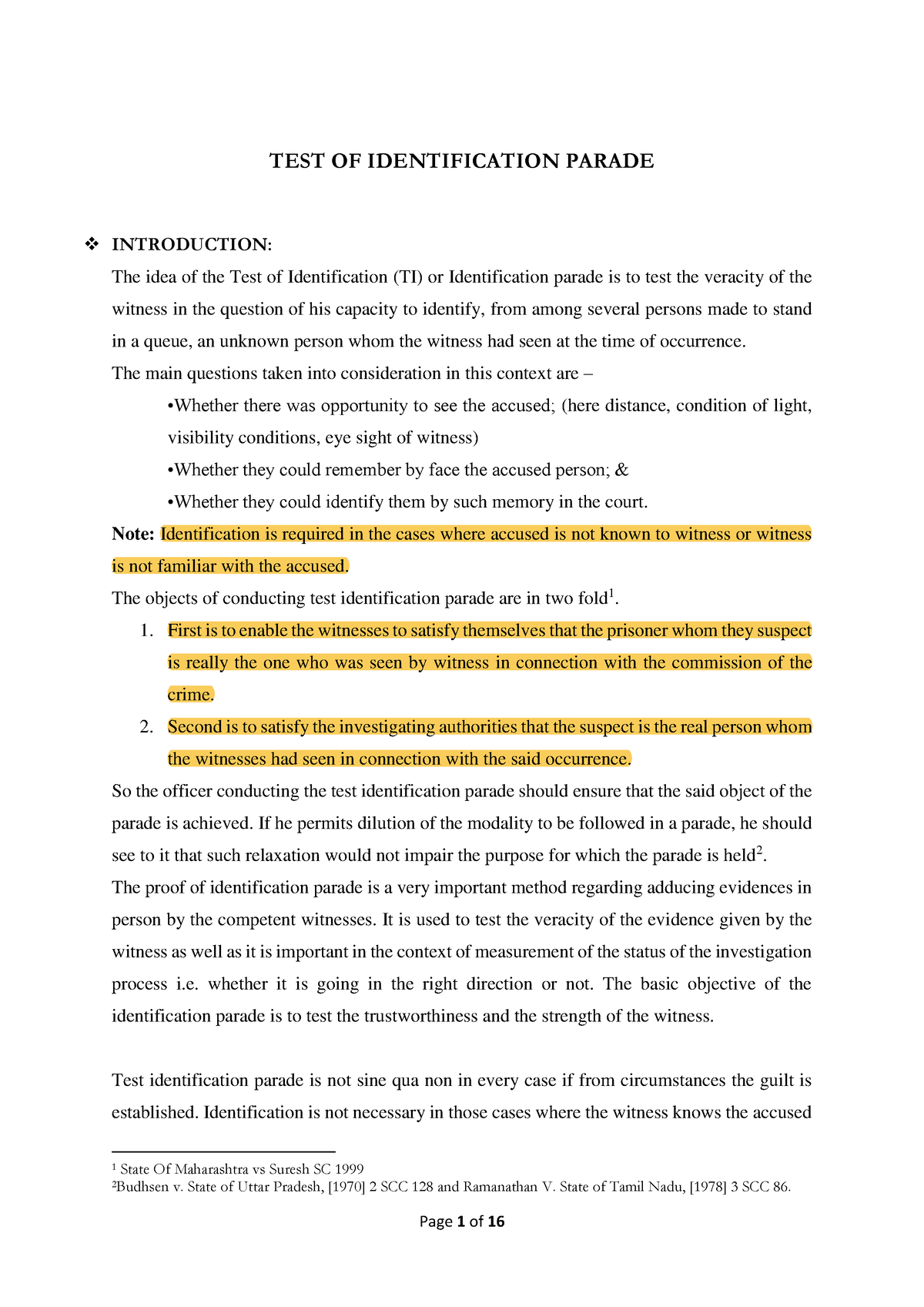 test identification parade research paper