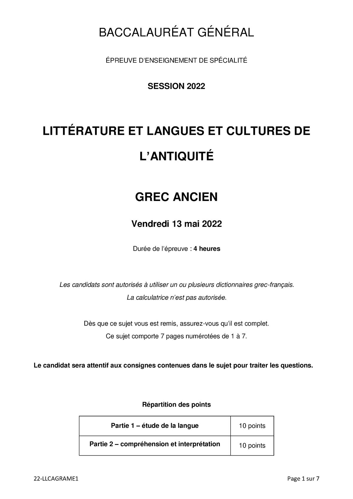 Baccalaur At G N Ral 2022 Litt Rature Et Langues Et Cultures De L ...