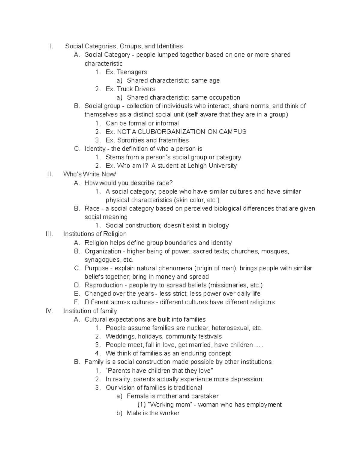 SOC001 Notes pt 2 - I. Social Categories, Groups, and Identities A ...