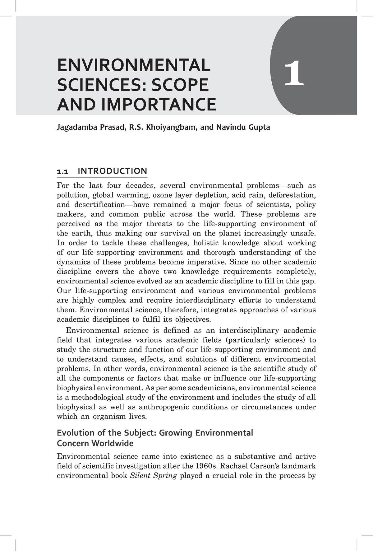 Introduction To Environmental Science -Chapter -1 - 1 ENVIRONMENTAL ...